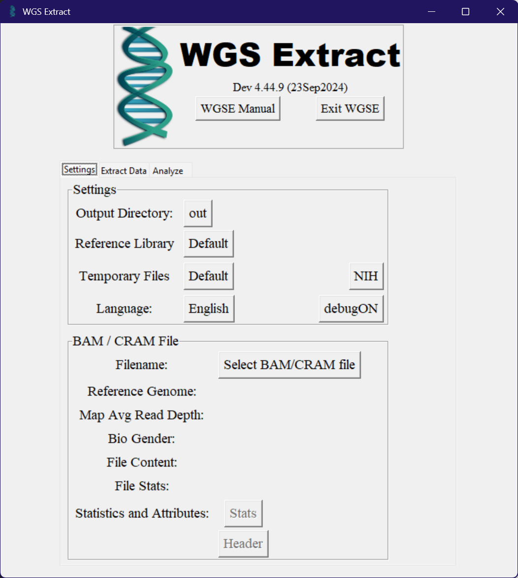 A blank WGS Extract window A blank WGS Extract window