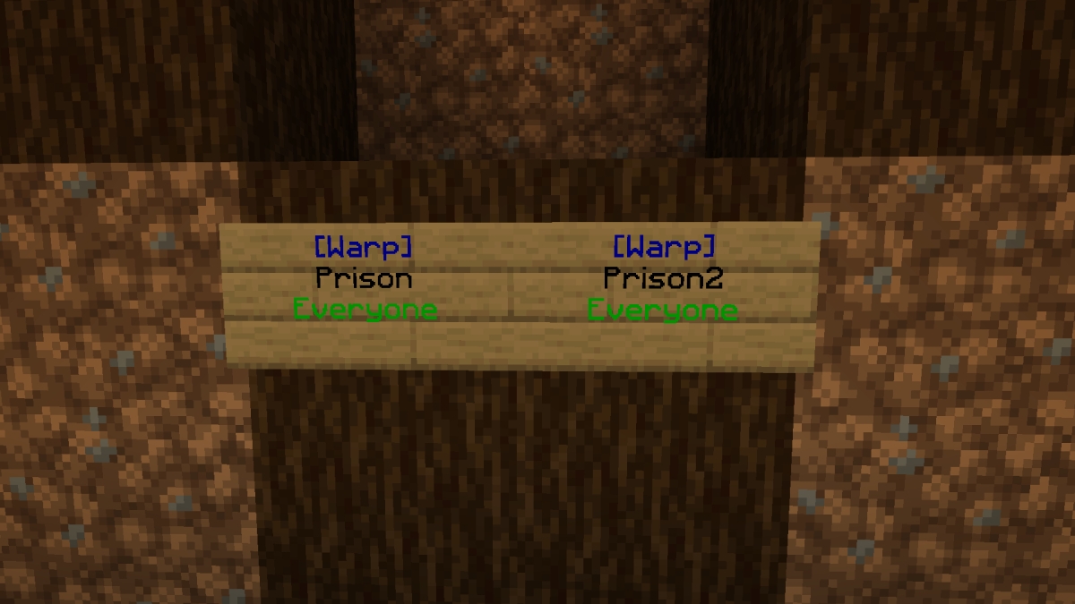 Easily create warp signs with EssentialsX Two Warp signs next to each other showing different warp points
